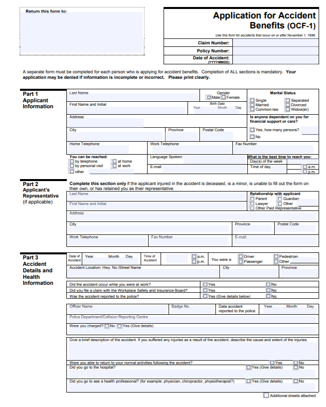 Application for Accident Benefits - OCF-1